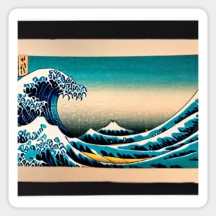 Elegance Meets Nature - A Stunning Ukiyo-e Sunset Wave Sticker